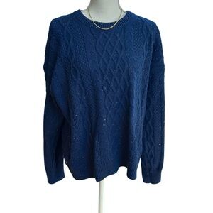 J. Crew Donegal Cable Knit Crew Nevk Sweater Navy XL